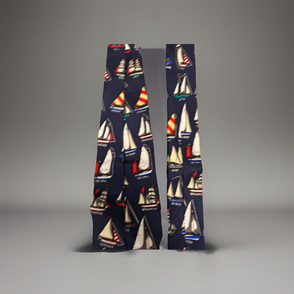 NWT Alynn Tie Silk Name That Boat Navy Nautical Sea Boat Designer  Summer Holch - Picture 5 of 12
